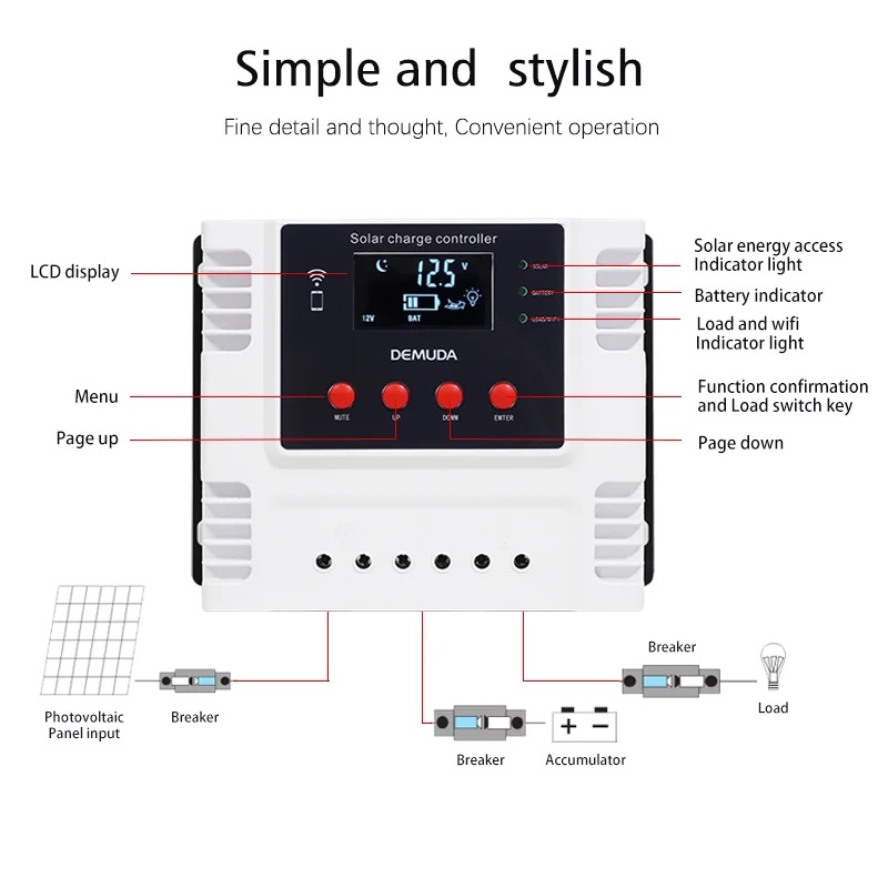 Offre spéciale contrôleur de charge solaire 12V 24V 48V contrôleur solaire 60A applications WIFI contrôleur de chargeur solaire PMW 10A 20A 30A 40A 50A pour système solaire domestique