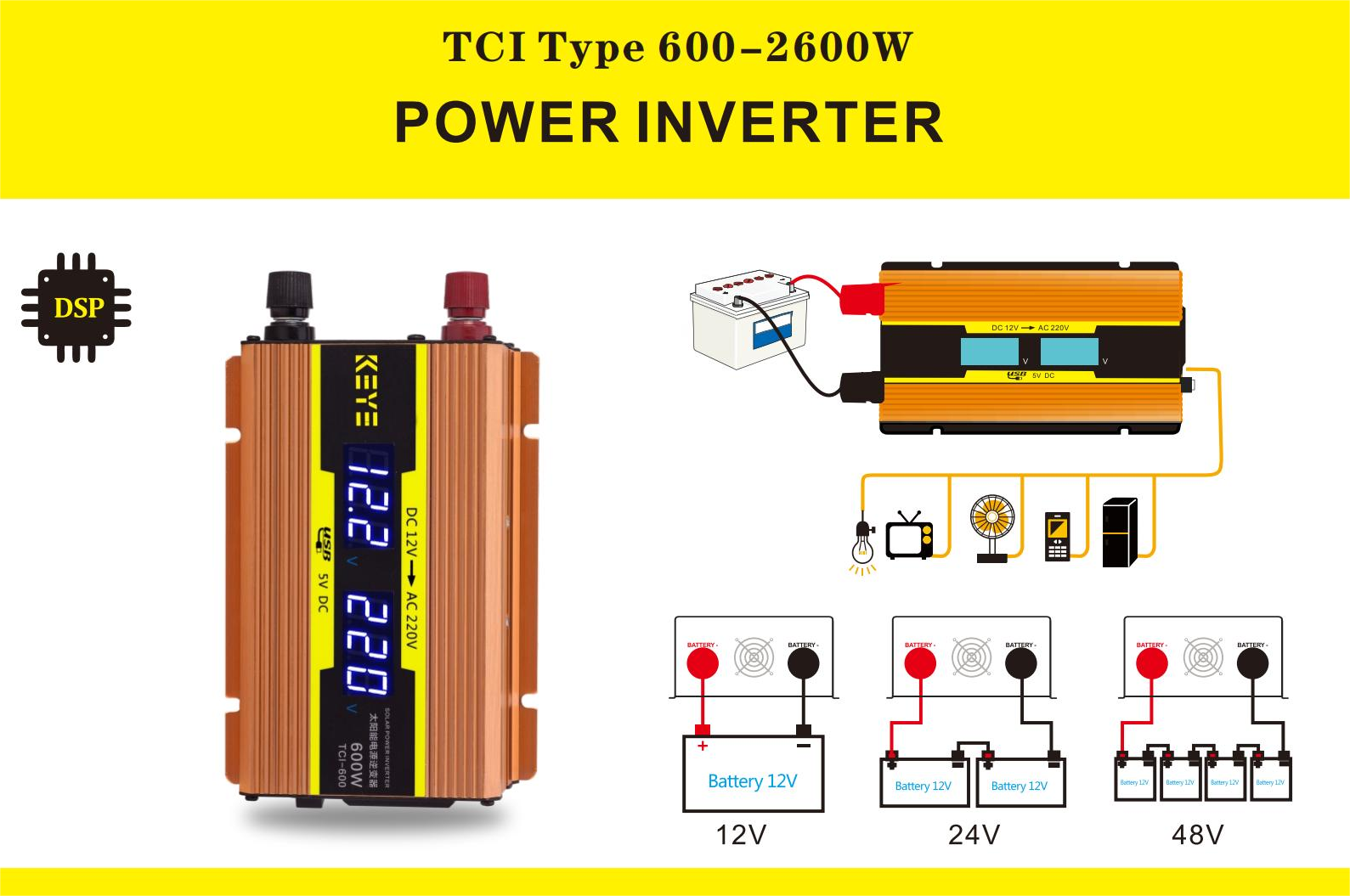 Petit onduleur de charge solaire hybride 2600w, hors réseau, contrôleur non intégré, 2200w, 1600w, 1200w, 600w