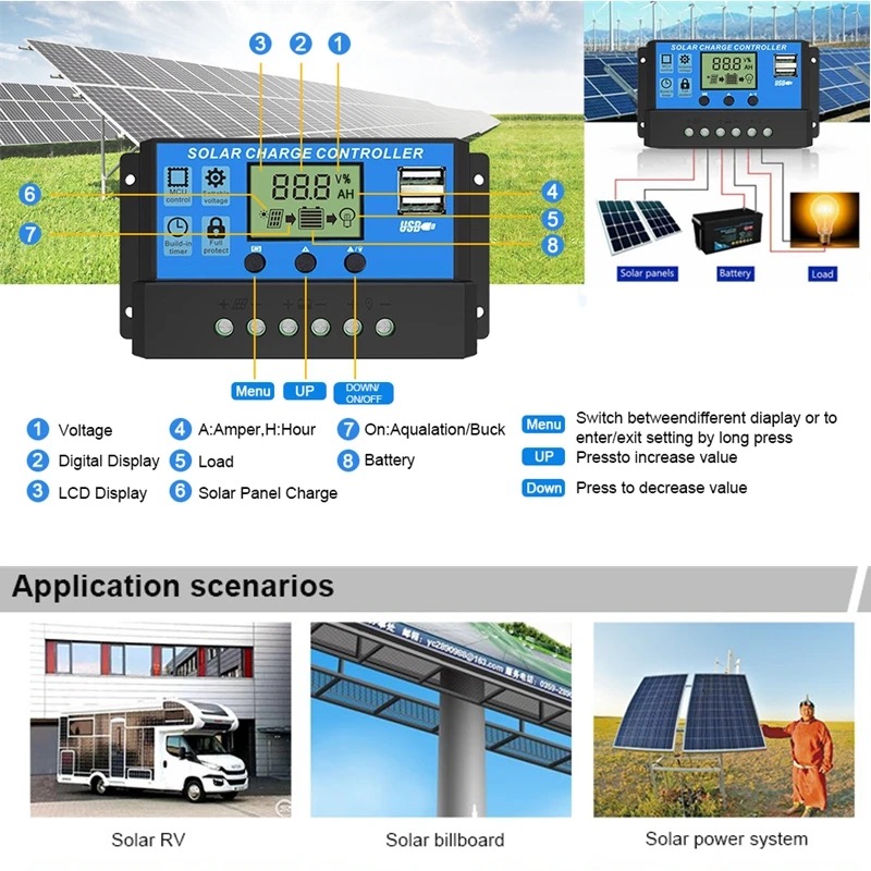 Prix ​​usine OEM service 12V 24V contrôleur de charge solaire contrôleur solaire 10a 20a 30a 40a 50a 60a pwm contrôleur de chargeur solaire