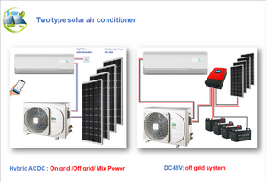 Système de climatisation solaire complet de 24 000 BTU DC 48 V hors réseau Climatiseur solaire hybride Climatisation à énergie solaire Climatiseur split mural