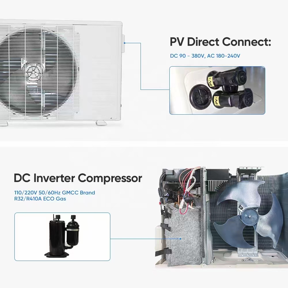 100% climatiseur solaire split system 48V DC onduleur/24 heures 18000btu 100% climatiseur solaire/climatisation murale split